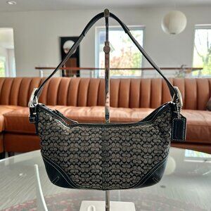 COACH Black Signature Logo Jacquard Mini Hobo Shoulder Bag #6351